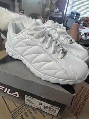 Fila White Leather Sagora Lace-Up Sneakers